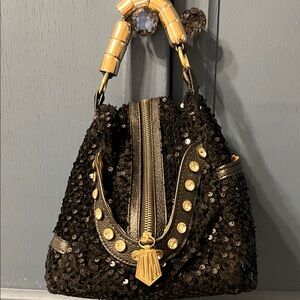 JM Black and Gold Sequin Women's Bag
